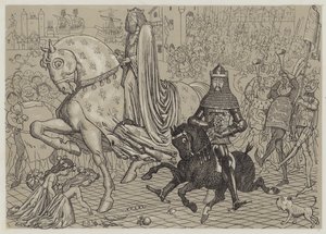 Edward den svarte prinsen, med sin fånge, kung John av Frankrike, på väg in i London (akvatint)