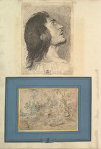 Blad från Aedes Walpolianae monterat med ett tryck och en ritning a: Head in Profile..., 1620-1766 av Richard Earlom