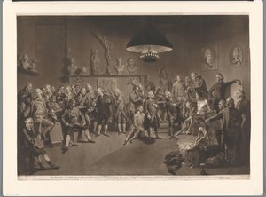 Medlemmar av Royal Academy i interiör med naken manlig modell, 1768 Kungliga Konsthögskolan, instiftad av kungen, år 1768 (titel på föremålet)