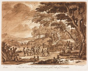 Liber Veritatis: Nr 108, Landskap med satyrer och nymfer som dansar, 1775.