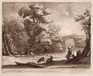 Liber Veritatis: No. 39, A Landscape with Herdsman Playing a Bagpipe and Goats Browsing, 1774. av Richard Earlom