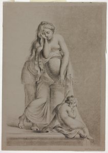Gråtande allegorisk kvinnlig figur med Putto av Richard Earlom
