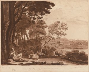 Landskap nr. 15 från "Sanningens bok" av Richard Earlom after Claude Lorrain