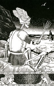 Döden som ett skelett tar farväl av en man, ca 1930 (litografi) av Richard Fayerweather Babcock