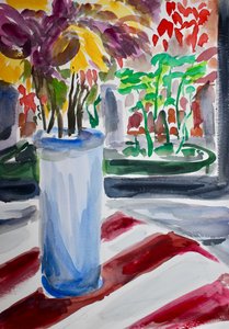 Blå vas och fönsterlåda, 2015 av Richard Fox