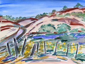 Dry Hills, norra Kalifornien, 2021 (akvarell på papper) av Richard Fox