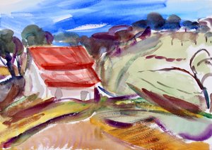 Hus med rött tak, Sonoma, 2018 av Richard Fox
