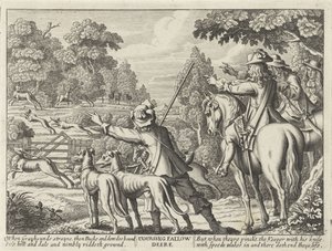 Herten nagejaagd genom jachthonden Coursing Fallow Deere (titel på objekt) Jachtpartijen (serietitel) Flera sätt för jakt, Hawking och fiske, enligt engelskt sätt (serietitel) av Richard Gaywood (possibly)
