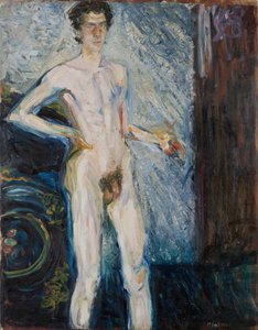 Naken självporträtt med palett - Gerstl, Richard (1883-1908) - 1908 - Olja på duk - 139,3x100 - Leopold Museum, Wien