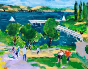 Paradise Beach Pier, Tiburon, Kalifornien, 2021 (olja på duk)