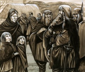 Barn till fattiga anglosaxiska familjer som säljs som slavar (gouache på papper) av Richard Hook
