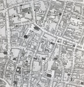 Gatukort över London runt Guildhall, ca 1795 (tryck)