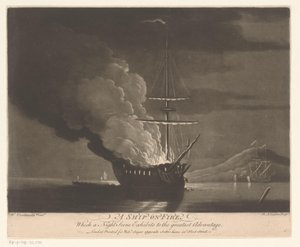 Brinnande skepp på ett lugnt hav A Ship on Fire (titel på objekt)