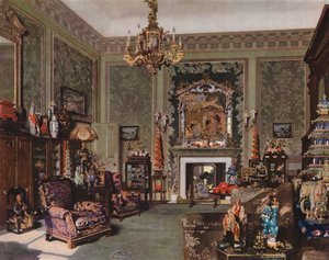 Buckingham Palace: Drottning Marys kinesiska Chippendale-rum (färglitografi)