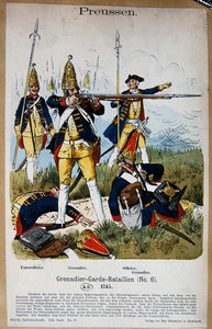 Preussiska grenadjärvakter och officerare 1745, ca 1890 (färg litho) av Richard Knoetel