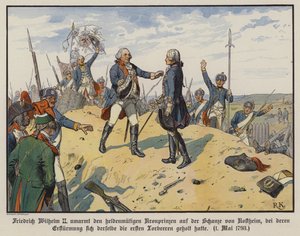 Kung Fredrik Vilhelm II av Preussen omfamnar sin heroiske son, kronprins Fredrik Vilhelm, på kullen Kostheim