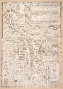 Karta över Cambridge, från Caius "Historia Cantabrigensis Academia", 1574