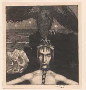 Fastkedjad man med trehövdad rovfågel på huvudet Anangke (Öde) (originaltitel)
