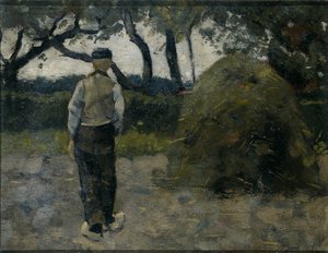 En bonde som står nära en hö-stack av Richard Nicolaüs Roland Holst
