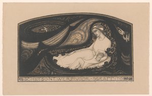 Liggande kvinna och barn Skissdesign för sgraffito (titel på objekt) av Richard Nicolaüs Roland Holst