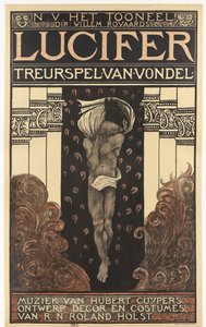 N.V. Teatern. Dir. Willem Rojaards. Lucifer-tragedi av Vondel. Musik av Hubert Cuyper. Design, dekor, kostymer av R.N. Roland Holst. (titel på objekt)