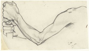 Studie av en vänster arm som håller en pinne av Richard Nicolaüs Roland Holst