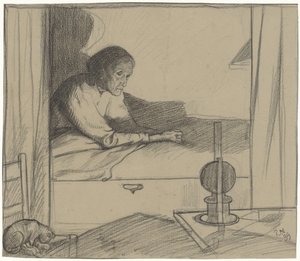 Kvinna överhuset, sittande i sängen (andra utkastet) av Richard Nicolaüs Roland Holst