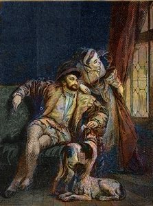 Francis I och Margarita av Navarra - Francois I kung av Frankrike med sin syster Marguerite av Angoulema (1492-1549) Drottning av Navarra - gravyr av Richard Parkes Bonington (1802-1828) - av Richard Parkes (after) Bonington