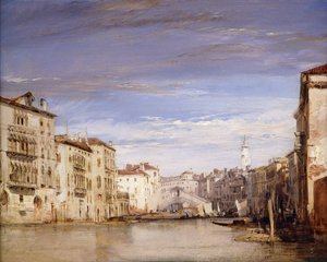 En utsikt över Canal Grande Venedig, från Palazzo Bernardo med utsikt mot Rialtobron, av Richard Parkes Bonington