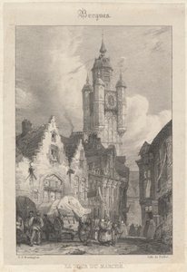 Bergues - Marknadstornet av Richard Parkes Bonington