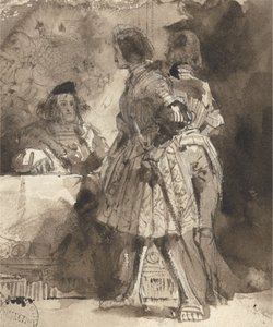 Goetz von Berlichingen inför den kejserliga magistraten, ca 1826 (brun tvätt och bläck över grafit på papper) av Richard Parkes Bonington