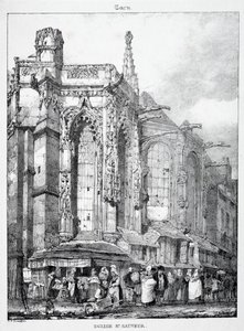 Rester och fragment av medeltida arkitektur: St. Sauveur-kyrkan, Caën. av Richard Parkes Bonington