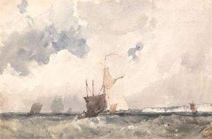 Fartyg i ett hackigt hav (akvarell med utskrapa på papper) av Richard Parkes Bonington