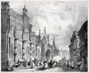 Pittoreska och romantiska resor i det antika Frankrike, Normandie: Kyrkan Saint Gervais och Saint Protais i Gisors av Richard Parkes Bonington