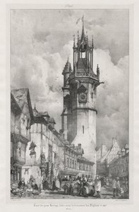 Pittoreska och romantiska resor i det antika Frankrike, Normandie: Tour du Gros-Horloge, Evreux av Richard Parkes Bonington