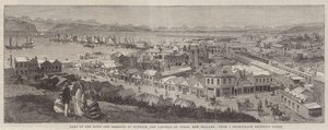 Del av staden och hamnen i Dunedin, huvudstaden i Otago, Nya Zeeland.