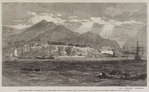 Byen og fortet Acapulco, på Mexicos vestkyst, med den engelske og franske eskadron liggende i havnen. av Richard Principal Leitch