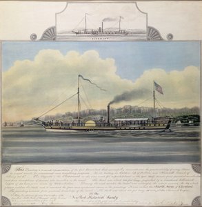 Hudson River Steamboat "Clermont", 1858 (wc på papper monterat på duk) av Richard Varick De Witt