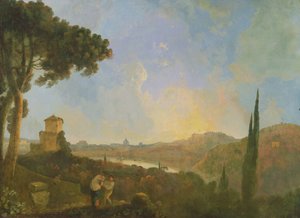 En utsikt över Tibern med Rom i fjärran, ca 1770-80 (olja på duk) av Richard Wilson