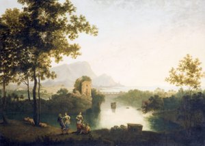 Kväll vid River Mouth med bönder som dansar (olja på duk) av Richard Wilson