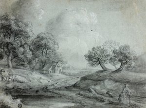 Landskap med kvinna och kor (recto); Skiss av ett landskap (verso) av Richard Wilson