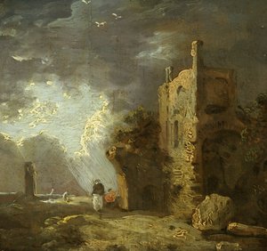 Tornförstört med figur, ca 1770-79 (olja på duk) av Richard Wilson