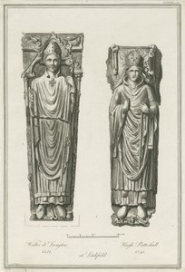Lichfield Cathedral - Effigies av Walter de Langton och Hugh de Patteshull: gravyr, nd [1748-1817] (tryck) av Richard Woollett Basire