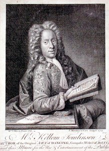 Porträtt av Kellom Tomlinson (c.1690-c.1753) graverad av Francois Morellon la Cave (fl.1731-54) 1754 (gravyr) av Richard van (after) Bleeck