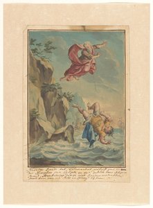 Mentor kastar Telemachus från en sten och hoppar efter honom Telemachus-serien (serietitel) av Rienk Keyert