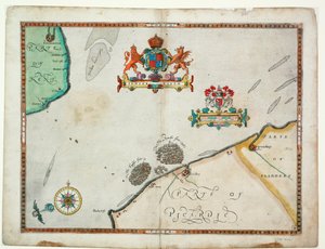 Dover till Sandwich och Blacknerse till Gravelines - Den spanska armadan och den engelska flottan utanför Calais, ca 1590 (manuskript)