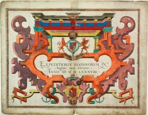 Titelsida till "Expeditionis Hispanorum in Angliam vera descriptio anno domini MDLXXXVIII
