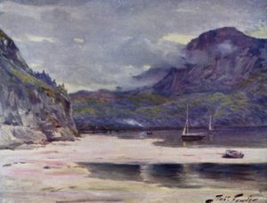 Barmouth Bridge (färg litho) av Robert (after) Fowler