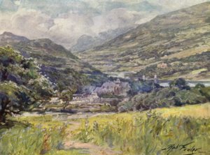 Bodnant Hall, Conway Valley (färg litho) av Robert (after) Fowler