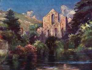 Valle Crucis Abbey (färg litho)